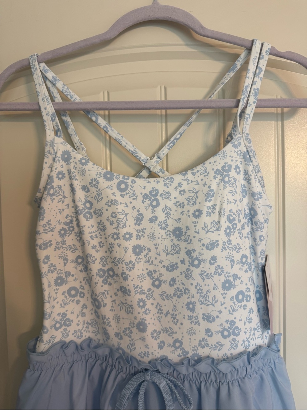 JoyLab Light Blue Floral Mini Dress with Drawstring Waist - Picture 3 of 7